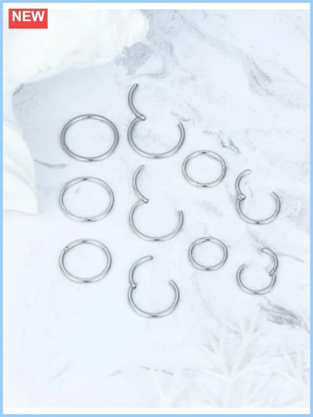 10pc 20G Surgical Steel Hinged Clicker Nose Ring Hoop Septum Cartilage Earring
